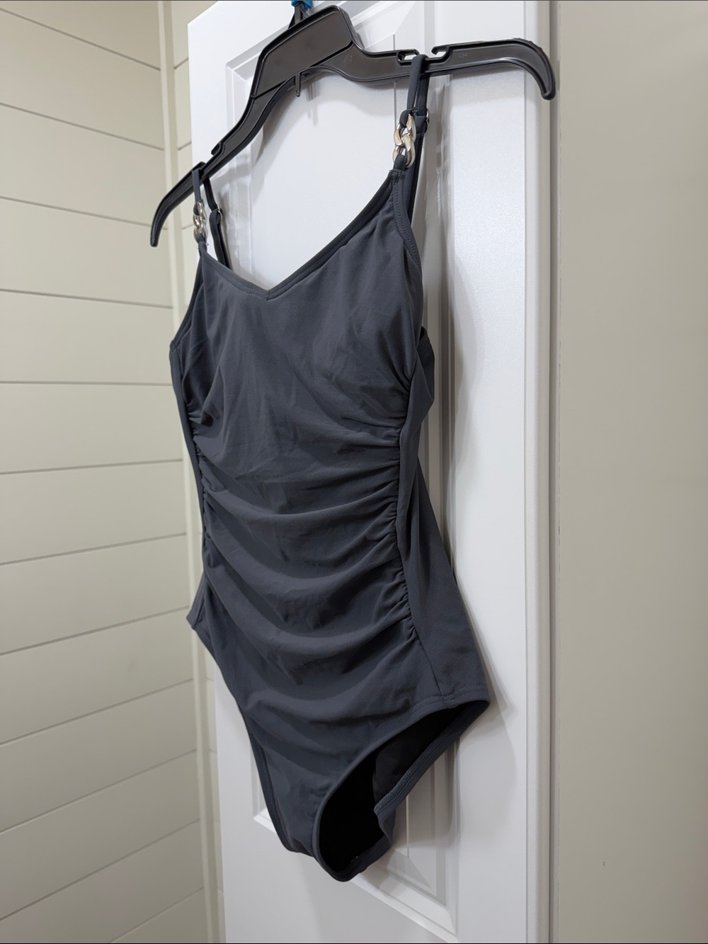 Michael Kors Charcoal Gray Ruched One-Piece Swimsuit - Picture 8 of 8